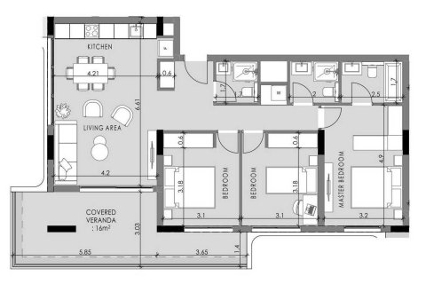 Apartment floor plan «Black D 3B», 3 bedrooms in QUARTER FIVE