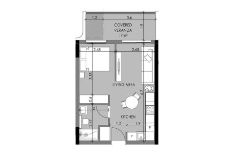 Apartment floor plan «Black D ST», Studio in QUARTER FIVE