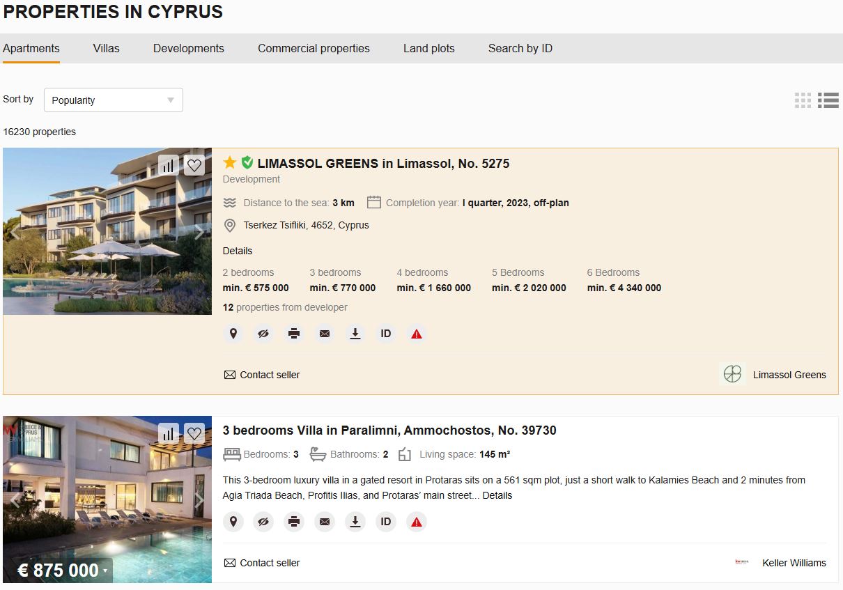 Property with Priority+, list view