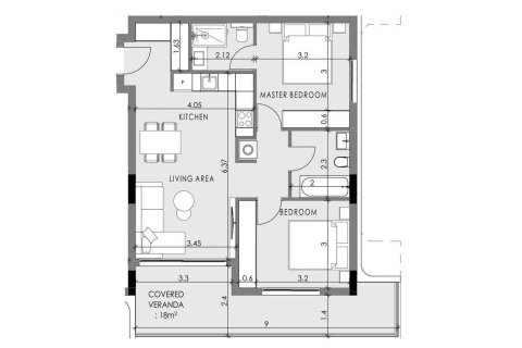 Apartment floor plan «Black D 2B», 2 bedrooms in QUARTER FIVE