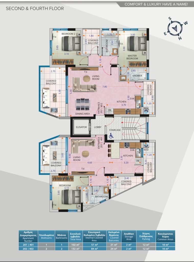 Квартира с 2 спальнями в Ларнака, Кипр № 23322
