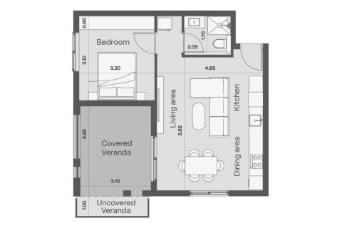 Apartment floor plan «Tybe 1b», 1 bedroom in CIVIS ONE