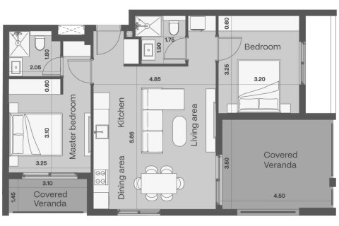 Apartment floor plan «Tybe 2b», 2 bedrooms in CIVIS ONE
