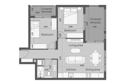 Apartment floor plan «Tybe 2B», 2 bedrooms in CIVIS ONE