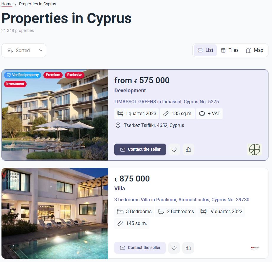 Property with Priority+, list view