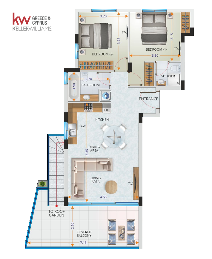 Квартира с 2 спальнями в Ларнака, Кипр № 50220