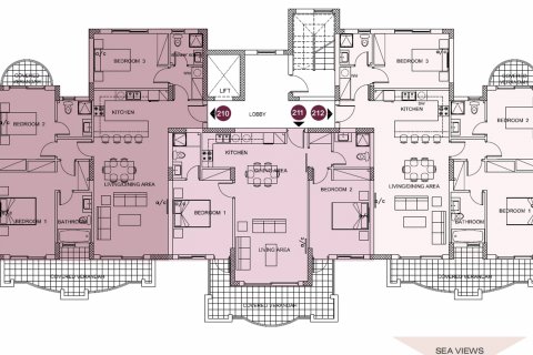 Планировка Квартиры с 3 спальнями в ЖК Pearl Park Residences № 5264