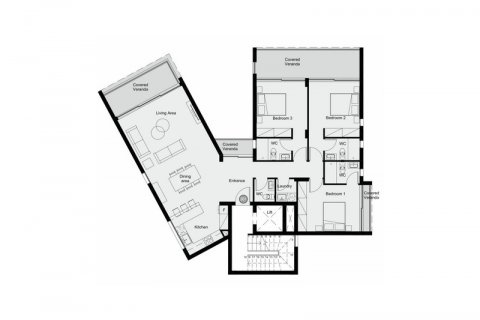 Apartment floor plan «3BR-1», 3 bedrooms in Amaranthos Court