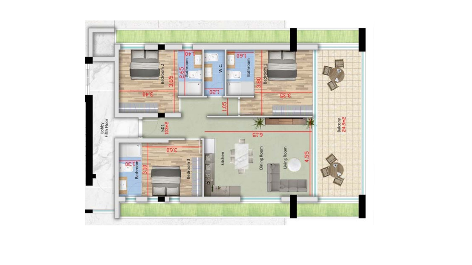 3 bedrooms Apartment in Larnaca, Larnaka, Cyprus No. 26532