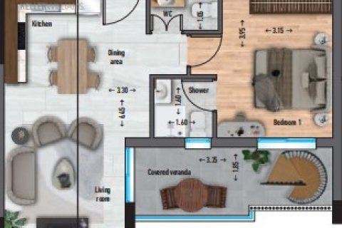 Квартира с 1 спальней в Ливадия, Никосия,  № 39699 5