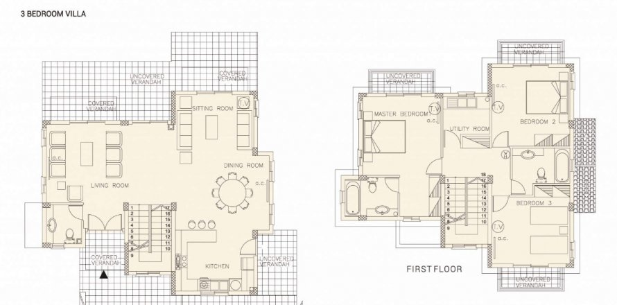 Villa floor plan «3BR-2», 3 bedrooms in Royal Residences